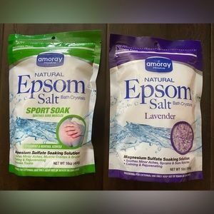 Amoray Natural Epsom Salt Set of 2(Sport Soak + Lavender)16oz each